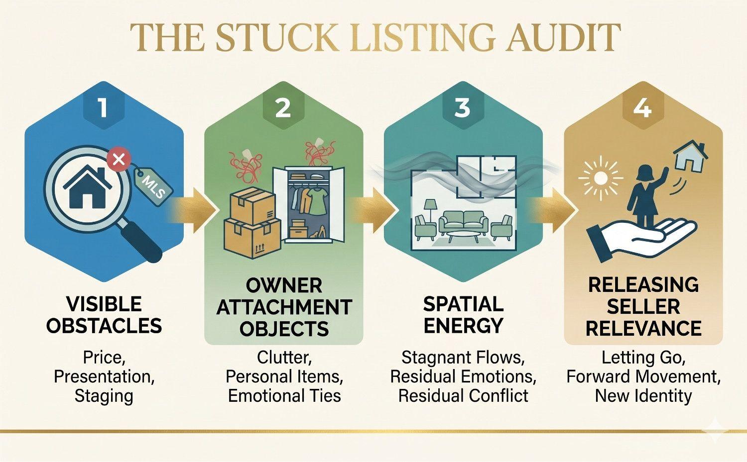 a procedural infographic diagram outlining a stuck listing audit