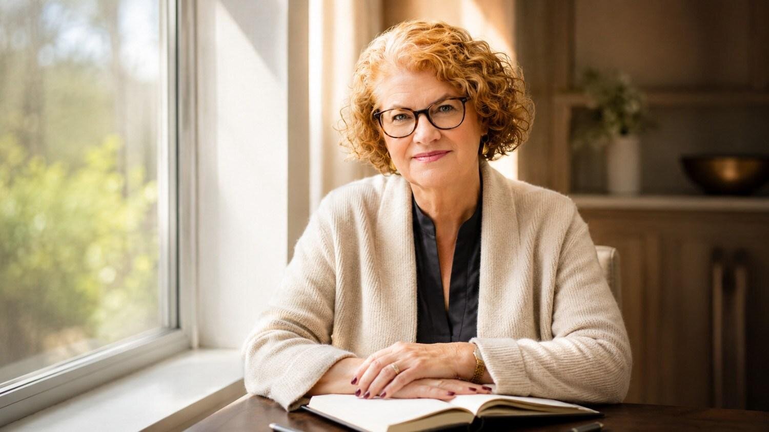 Dana Theus sitting calmly by a window reflecting on inner power