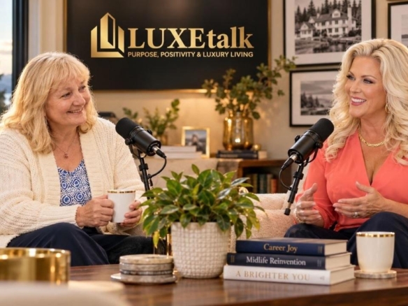 Maria Rushing and Lisa Berg talk about midlife career joy in a cozy living room